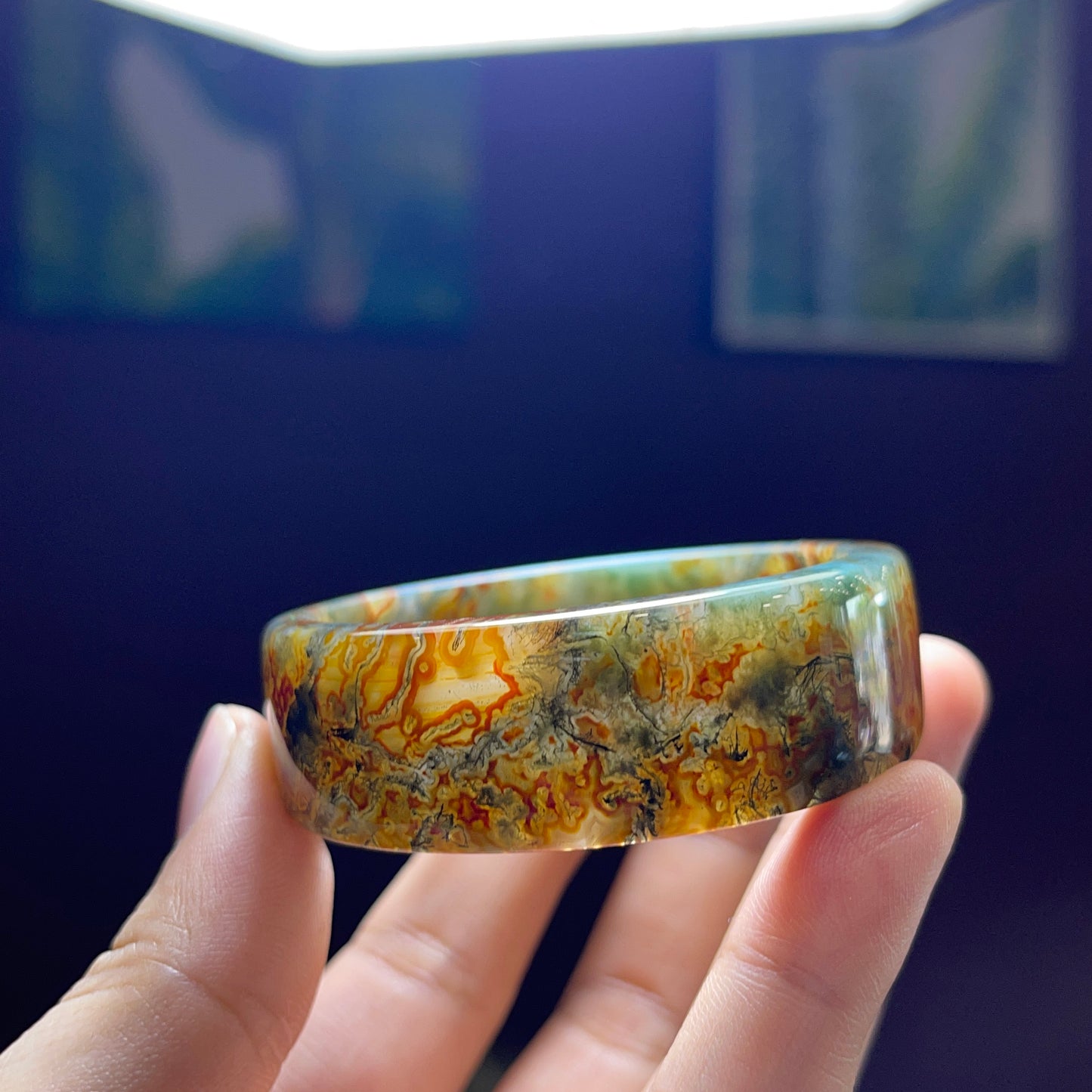 Moss Agate Bangle Square Style Size 49 mm