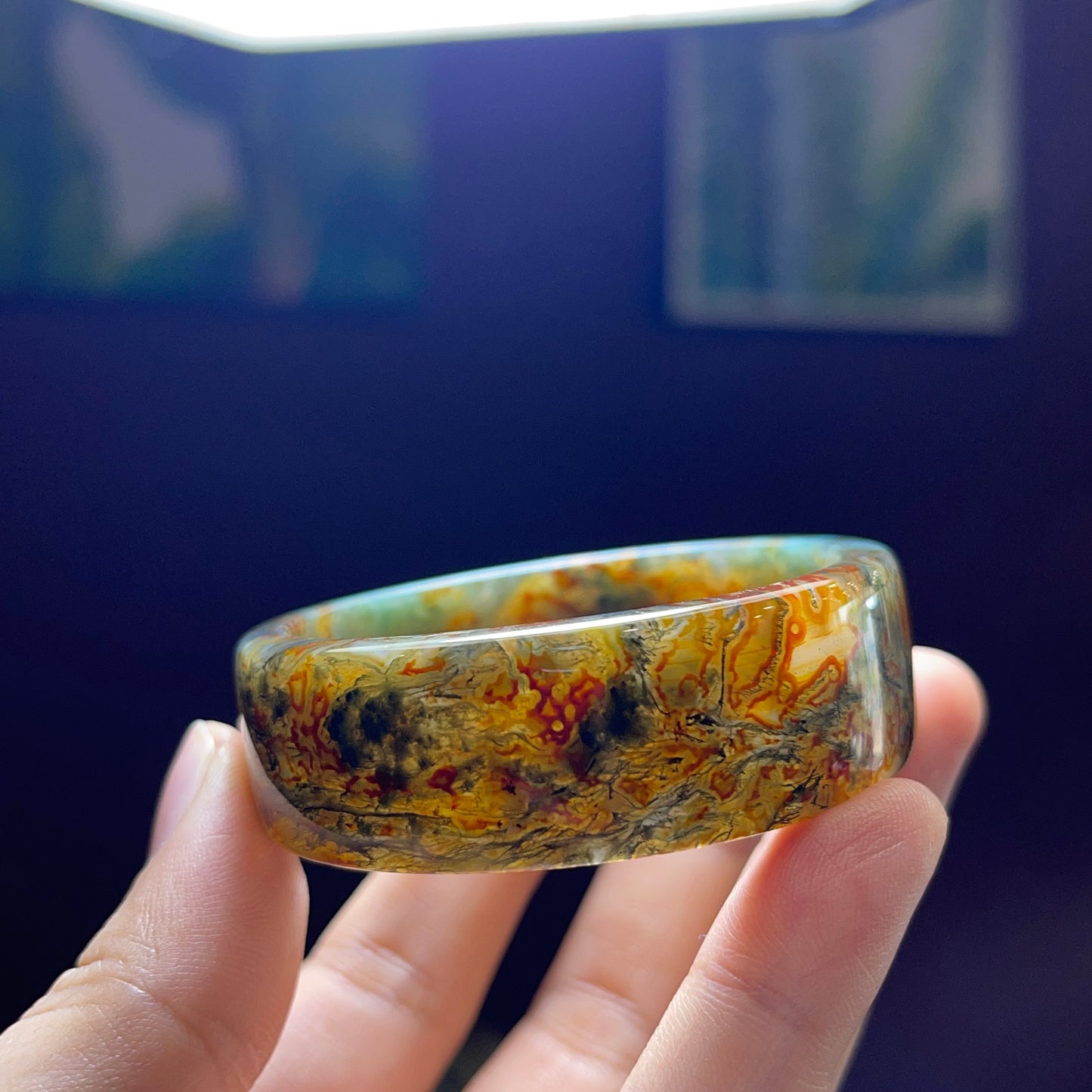 Moss Agate Bangle Square Style Size 49 mm