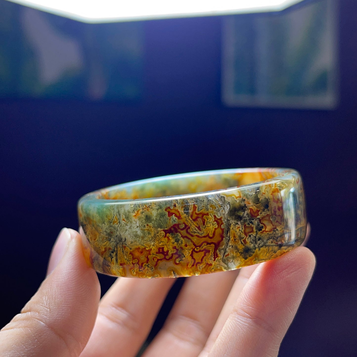 Moss Agate Bangle Square Style Size 49 mm