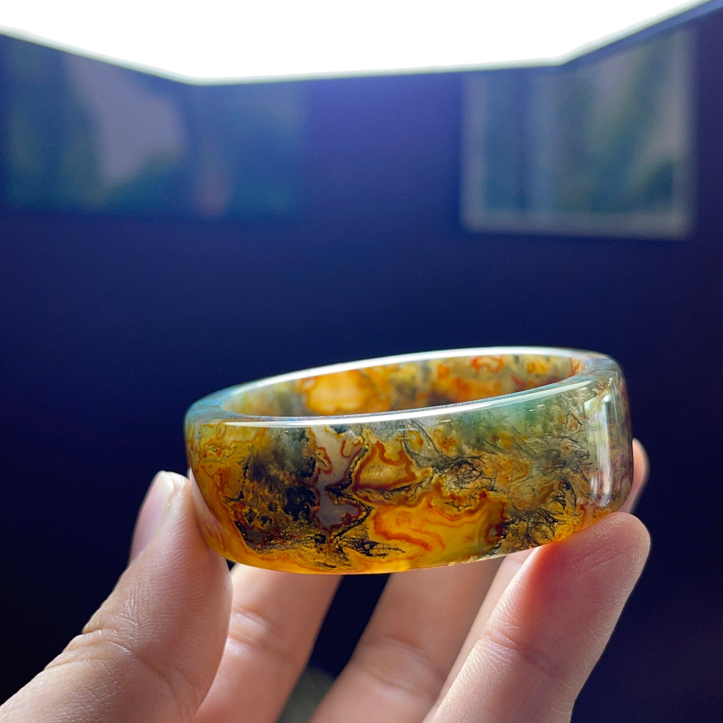 Moss Agate Bangle Square Style Size 49 mm