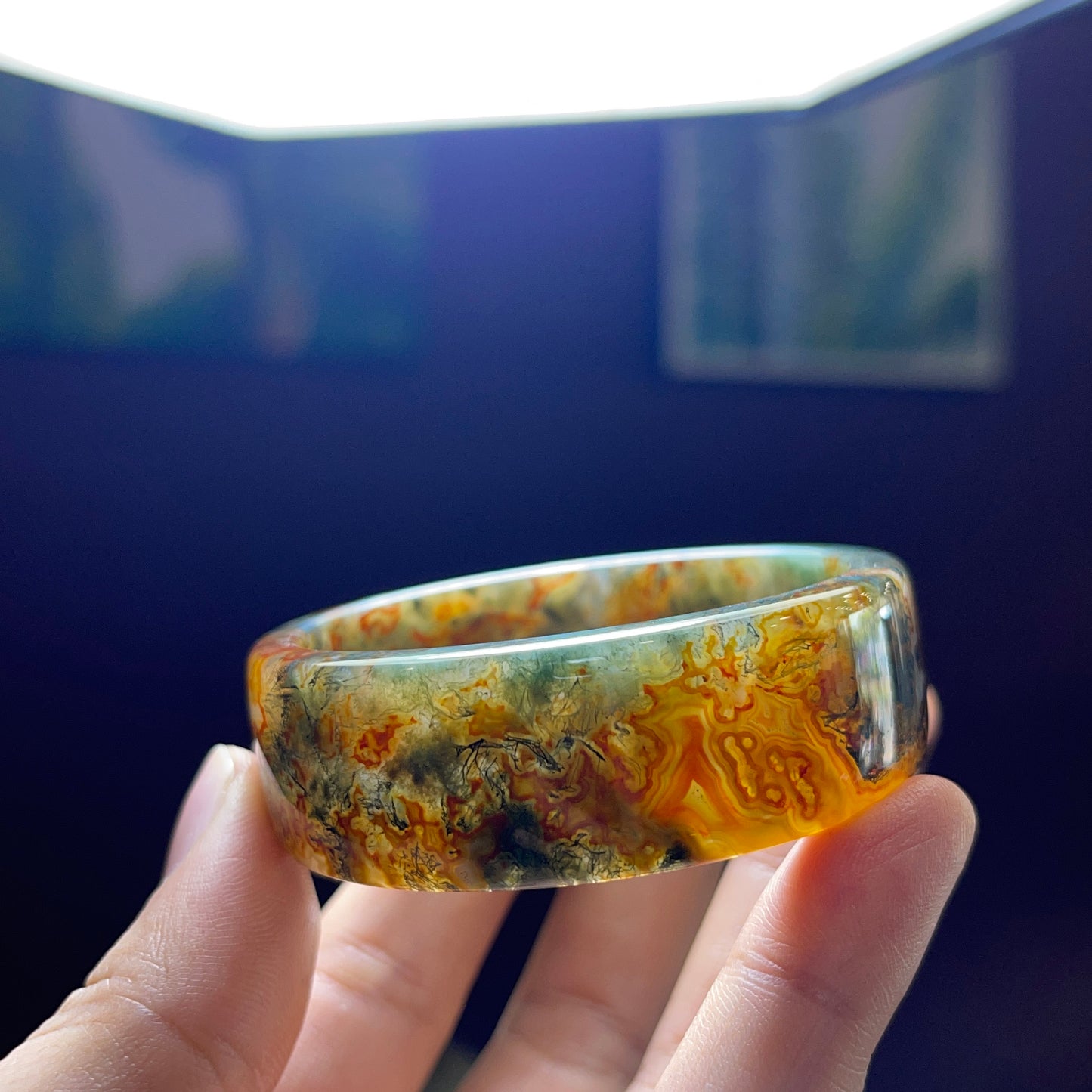 Moss Agate Bangle Square Style Size 49 mm