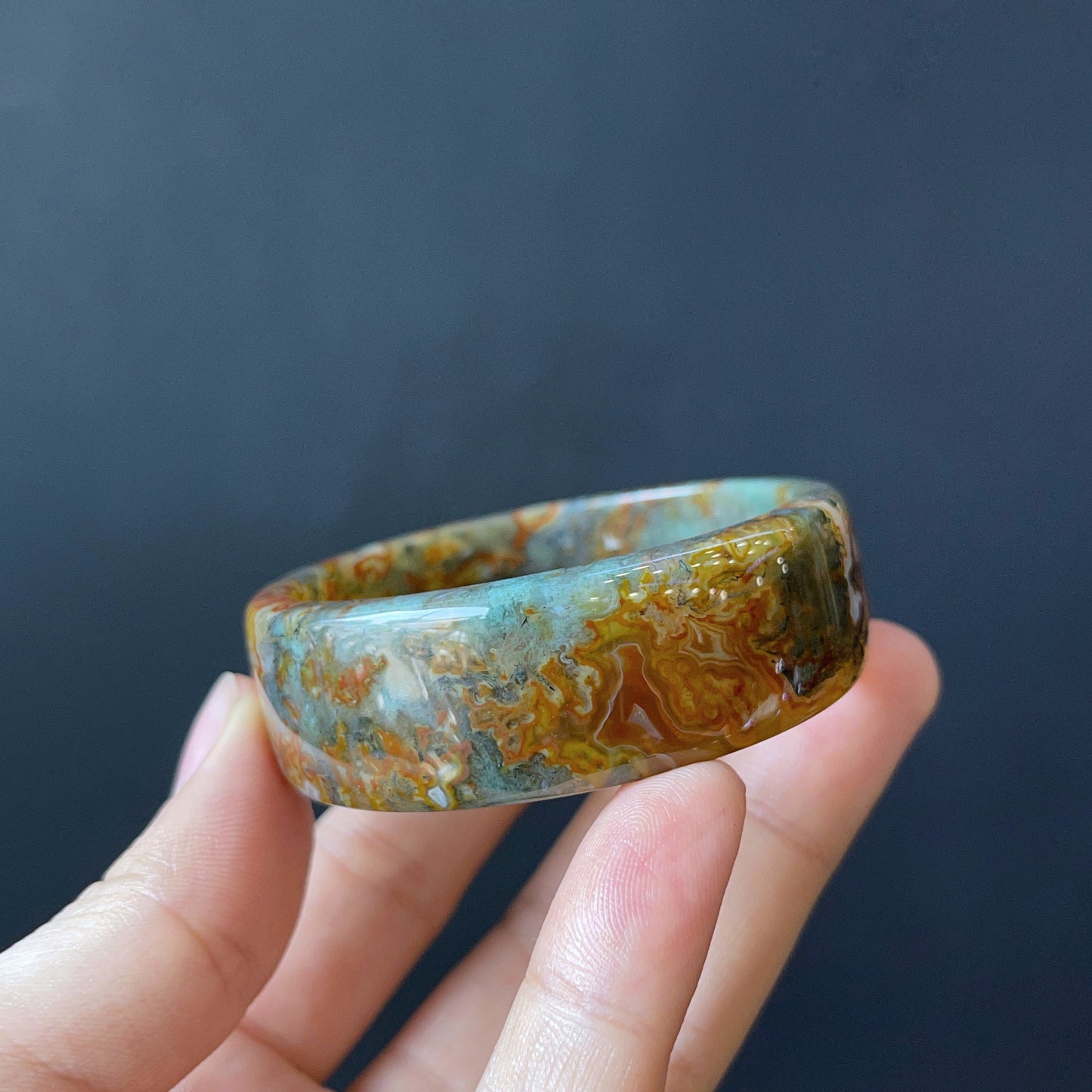 Moss Agate Bangle Square Style Size 49 mm