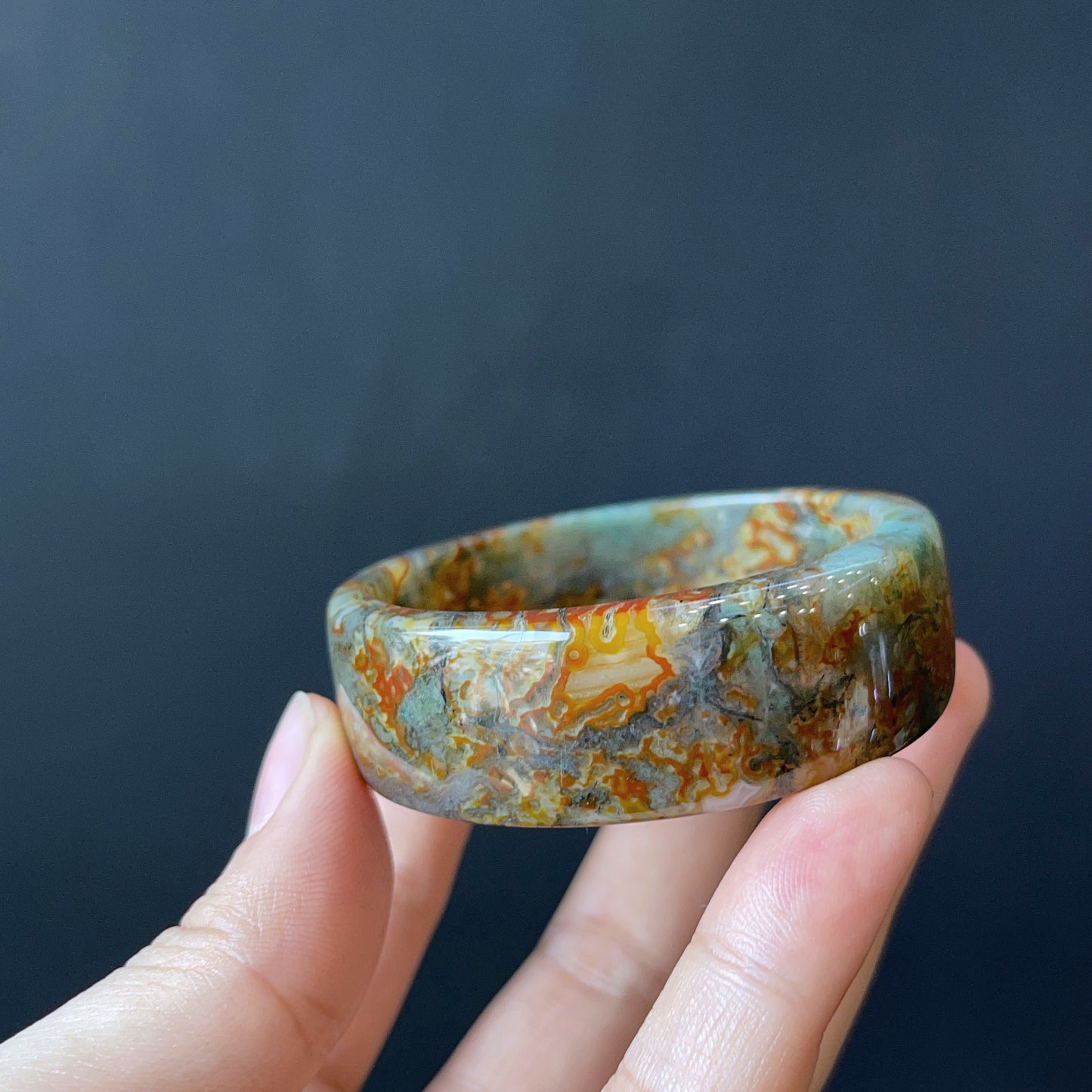 Moss Agate Bangle Square Style Size 49 mm