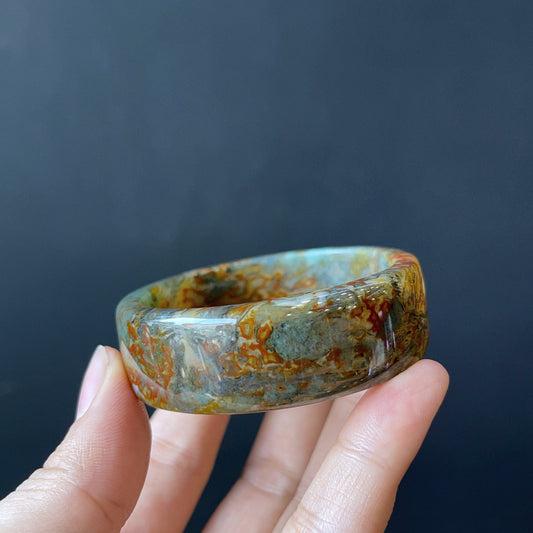 Moss Agate Bangle Square Style Size 49 mm