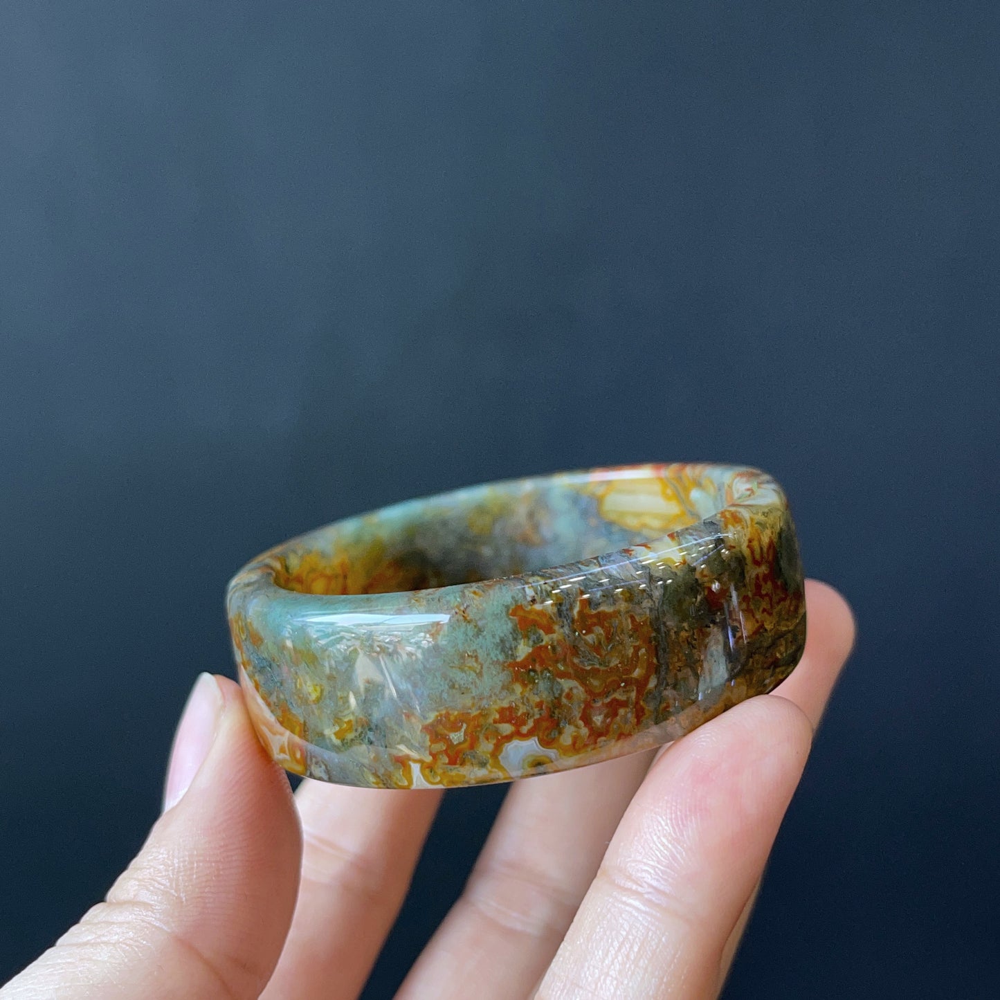 Moss Agate Bangle Square Style Size 49 mm