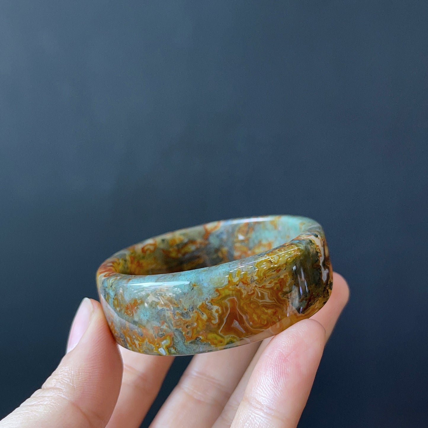 Moss Agate Bangle Square Style Size 49 mm