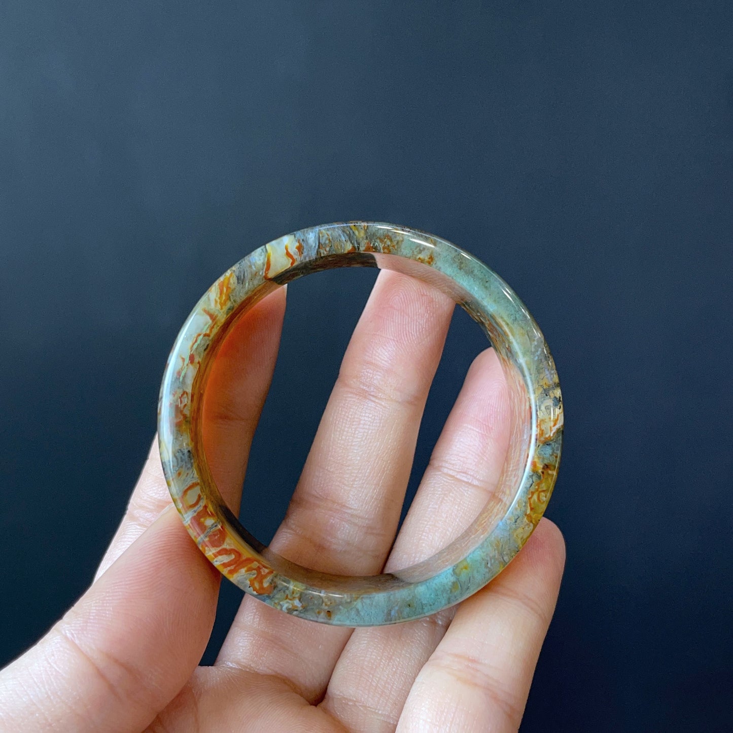 Moss Agate Bangle Square Style Size 49 mm