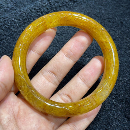 Bracelet Quartz Rutilé Doré Style Feuille Taille 58 mm