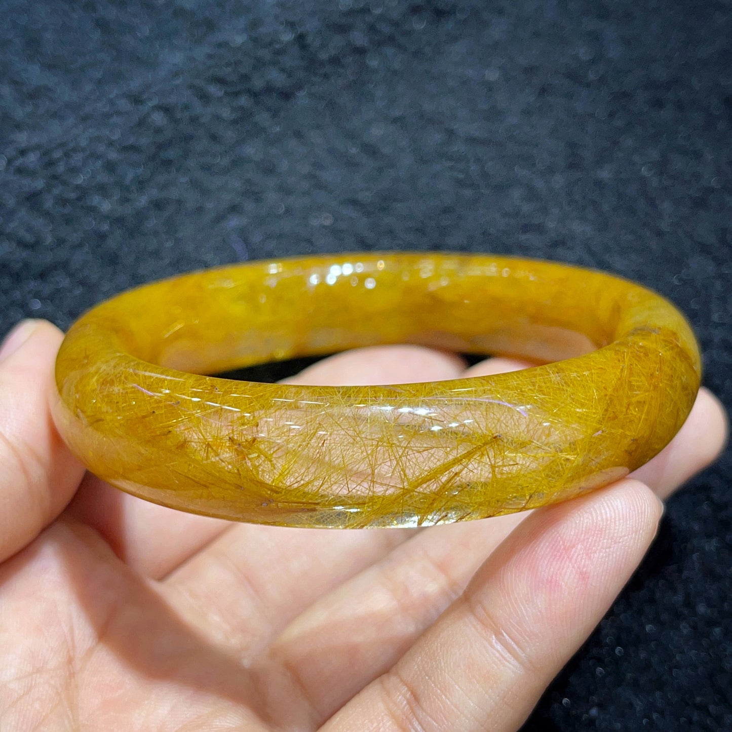 Bracelet Quartz Rutilé Doré Style Feuille Taille 58 mm