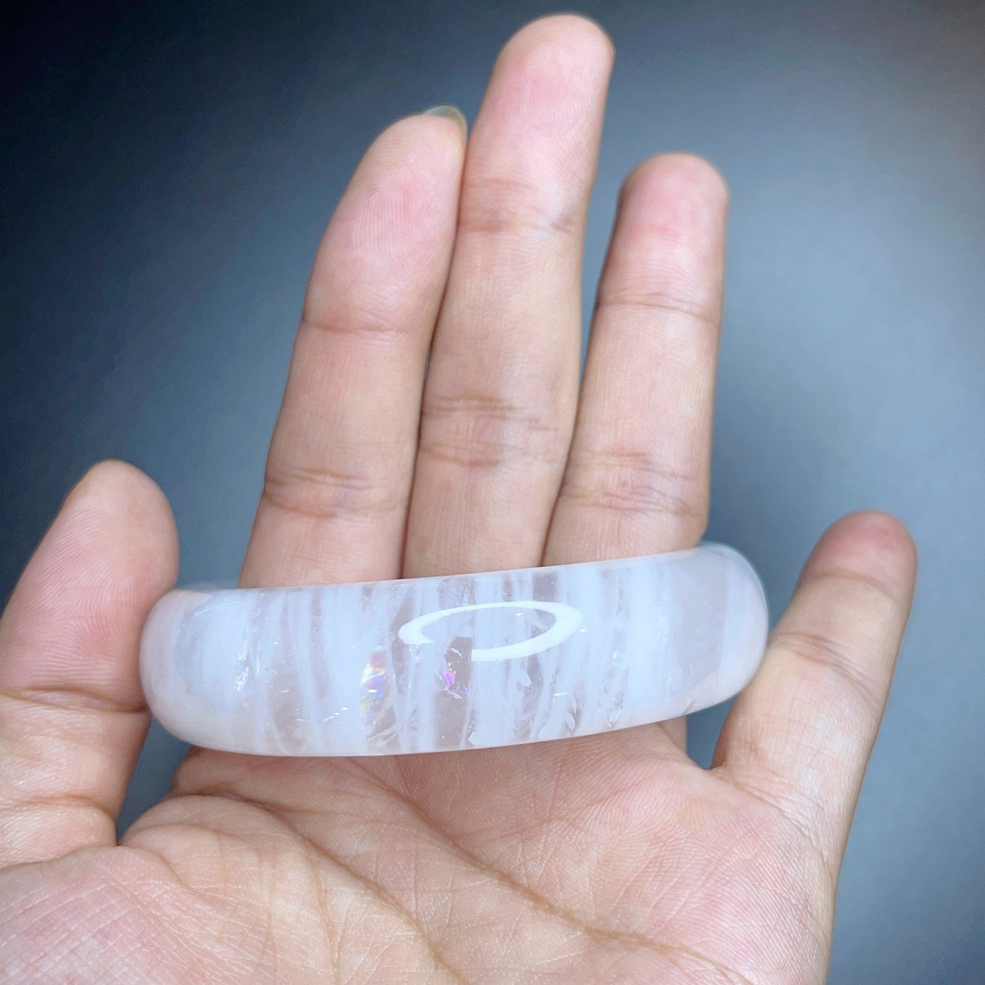 Clear Quartz Bangle Leaf Style Size 57 mm.