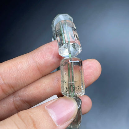 Bracelet Style Bambou Vert Fumé Phantom Quartz Taille 12 mm