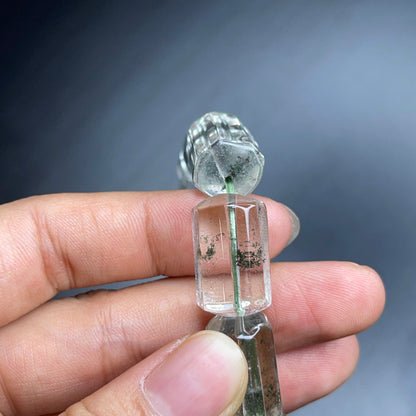 Bracelet Style Bambou Vert Fumé Phantom Quartz Taille 12 mm