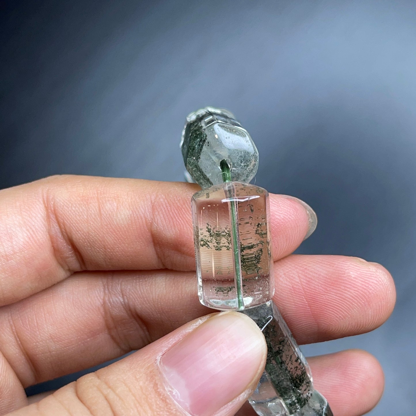 Bracelet Style Bambou Vert Fumé Phantom Quartz Taille 12 mm