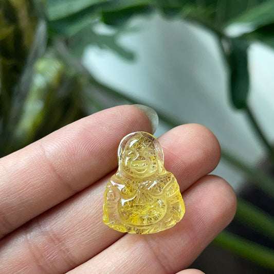 Natural Golden Rutilated Quartz Happy Buddha Pendant