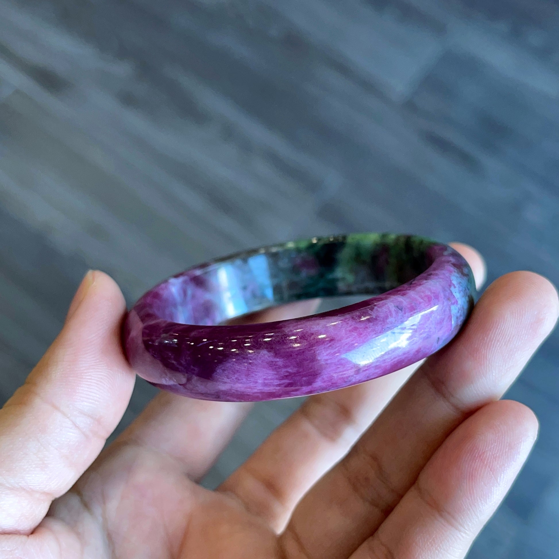 Ruby Zoisite Bangle Leaf Style Size 53 mm.