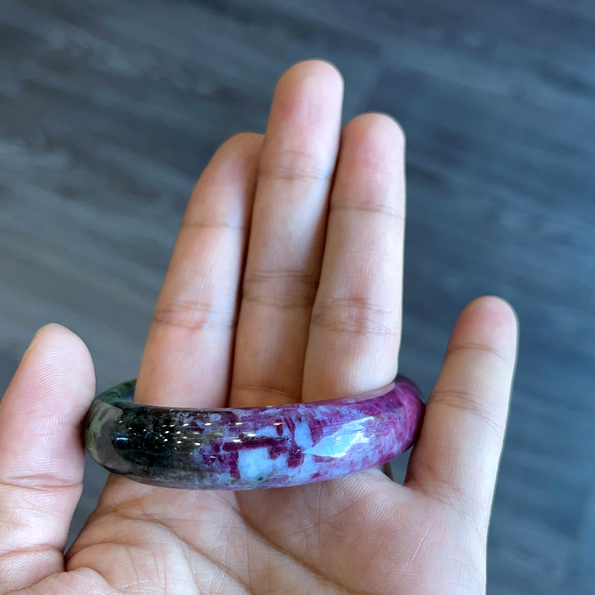 Ruby Zoisite Bangle Leaf Style Size 53 mm.