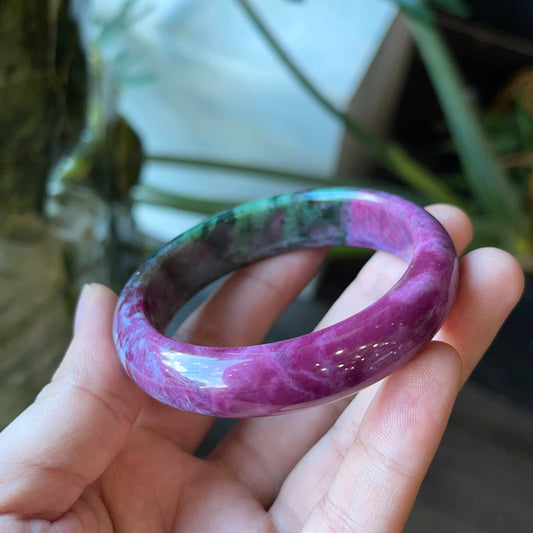 Ruby Zoisite Bangle Leaf Style Size 53 mm.