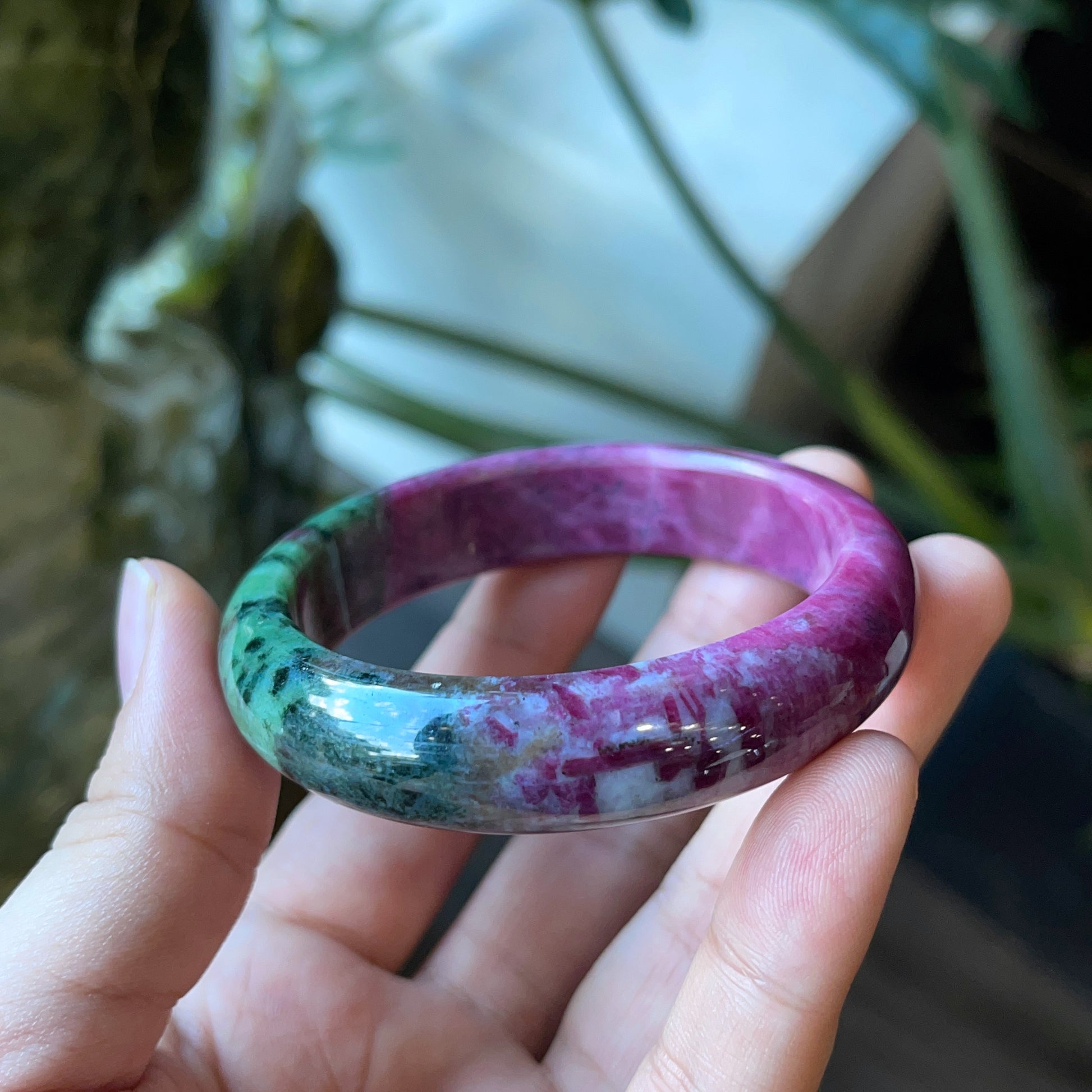 Ruby Zoisite Bangle Leaf Style Size 53 mm.