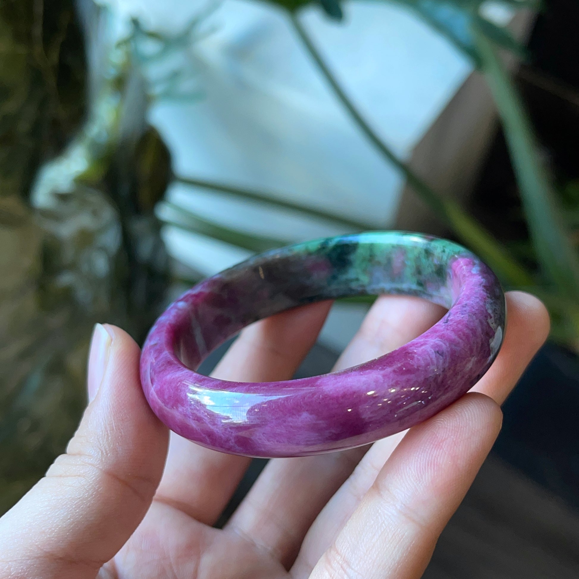 Ruby Zoisite Bangle Leaf Style Size 53 mm.