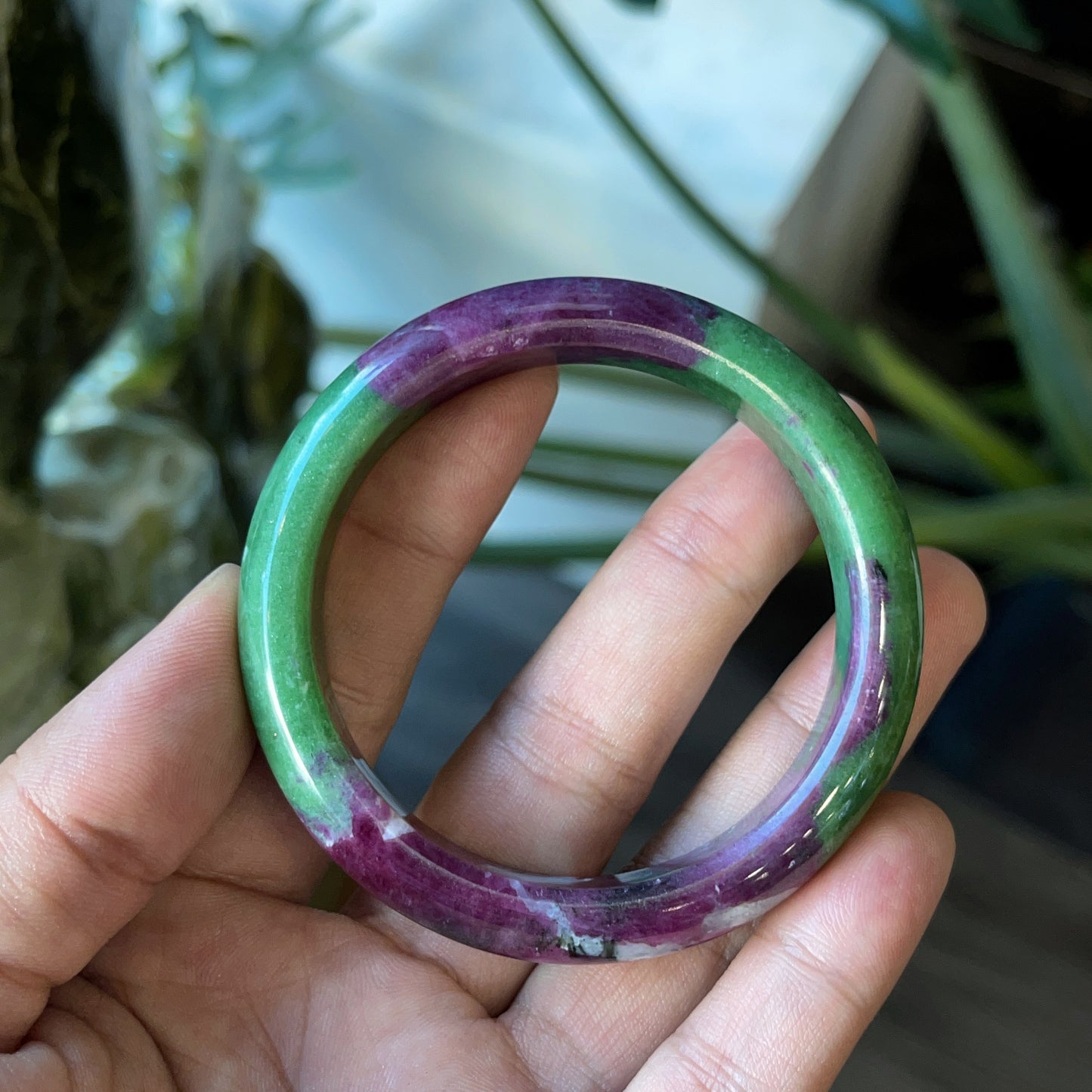 Ruby Zoisite Bangle Leaf Style Size 52 mm.