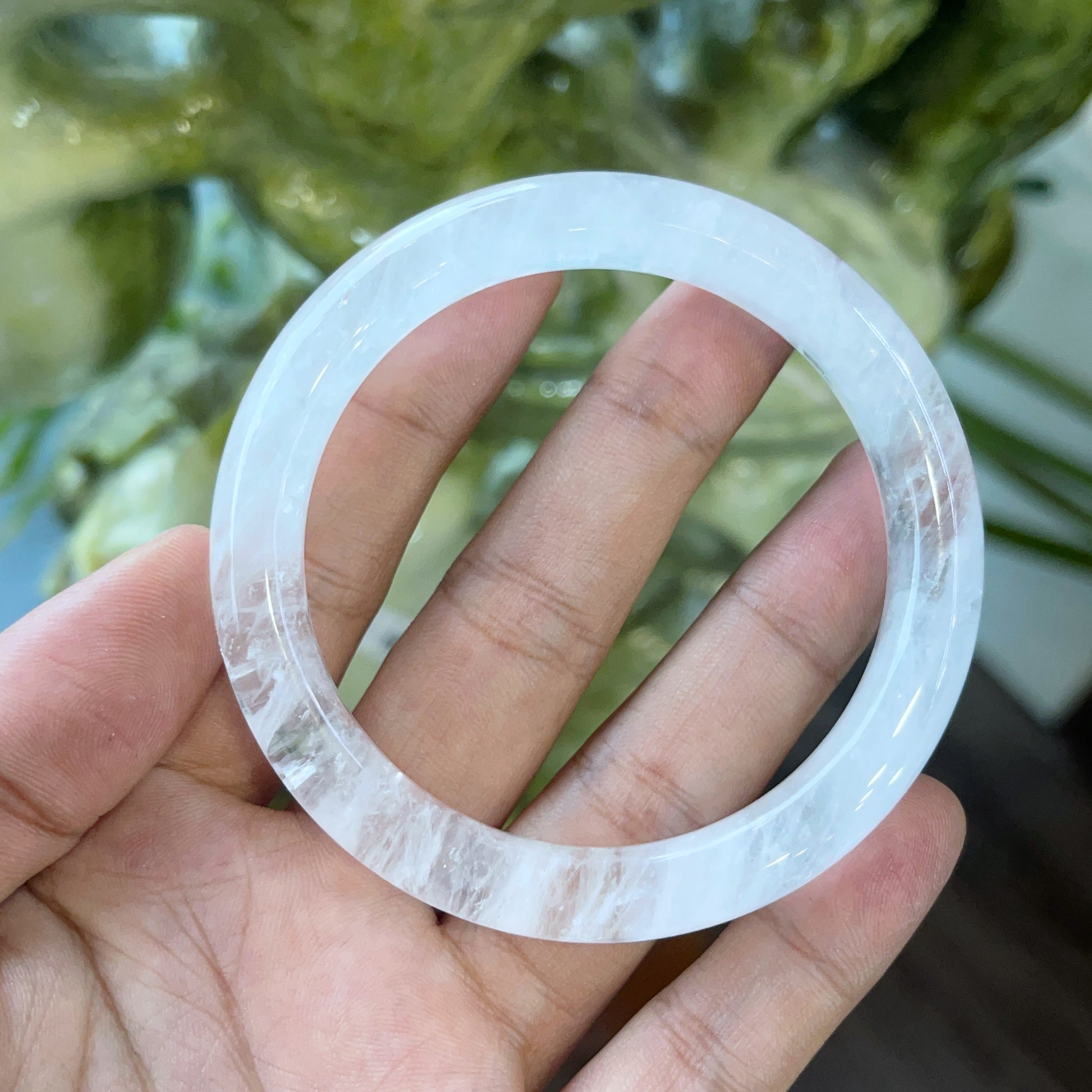 Clear Quartz Bangle Leaf Style Size 56 mm.