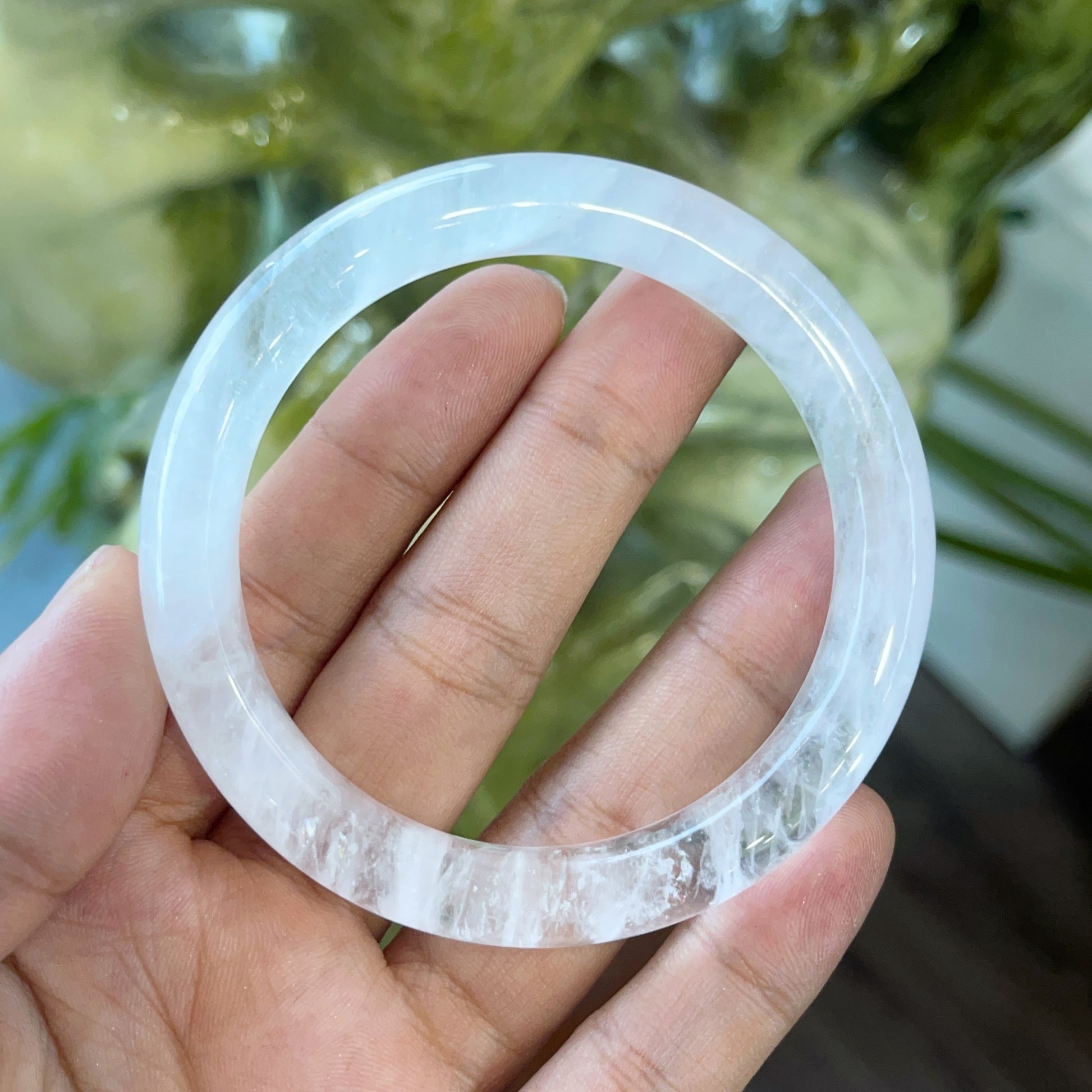 Clear Quartz Bangle Leaf Style Size 56 mm.