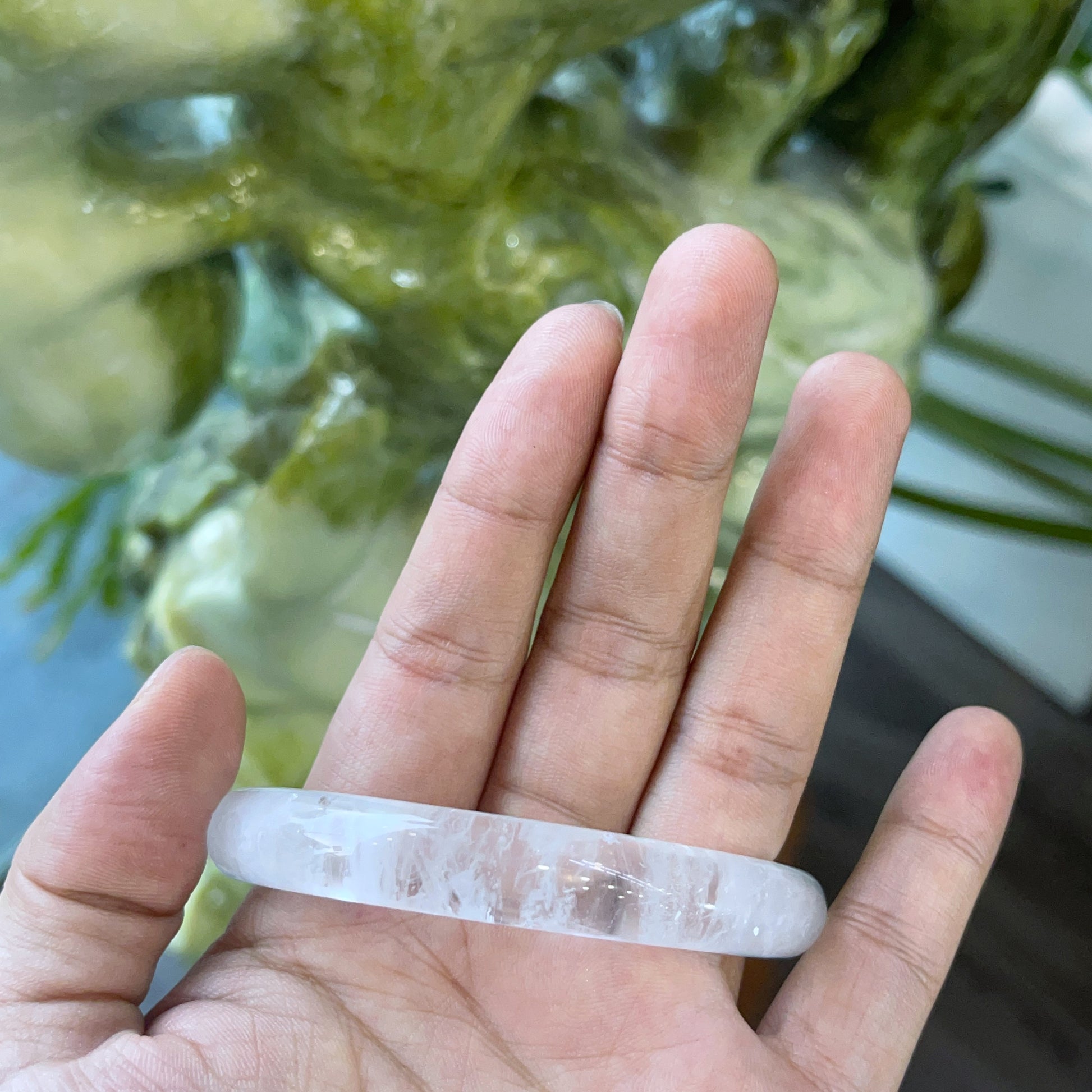 Clear Quartz Bangle Leaf Style Size 56 mm.