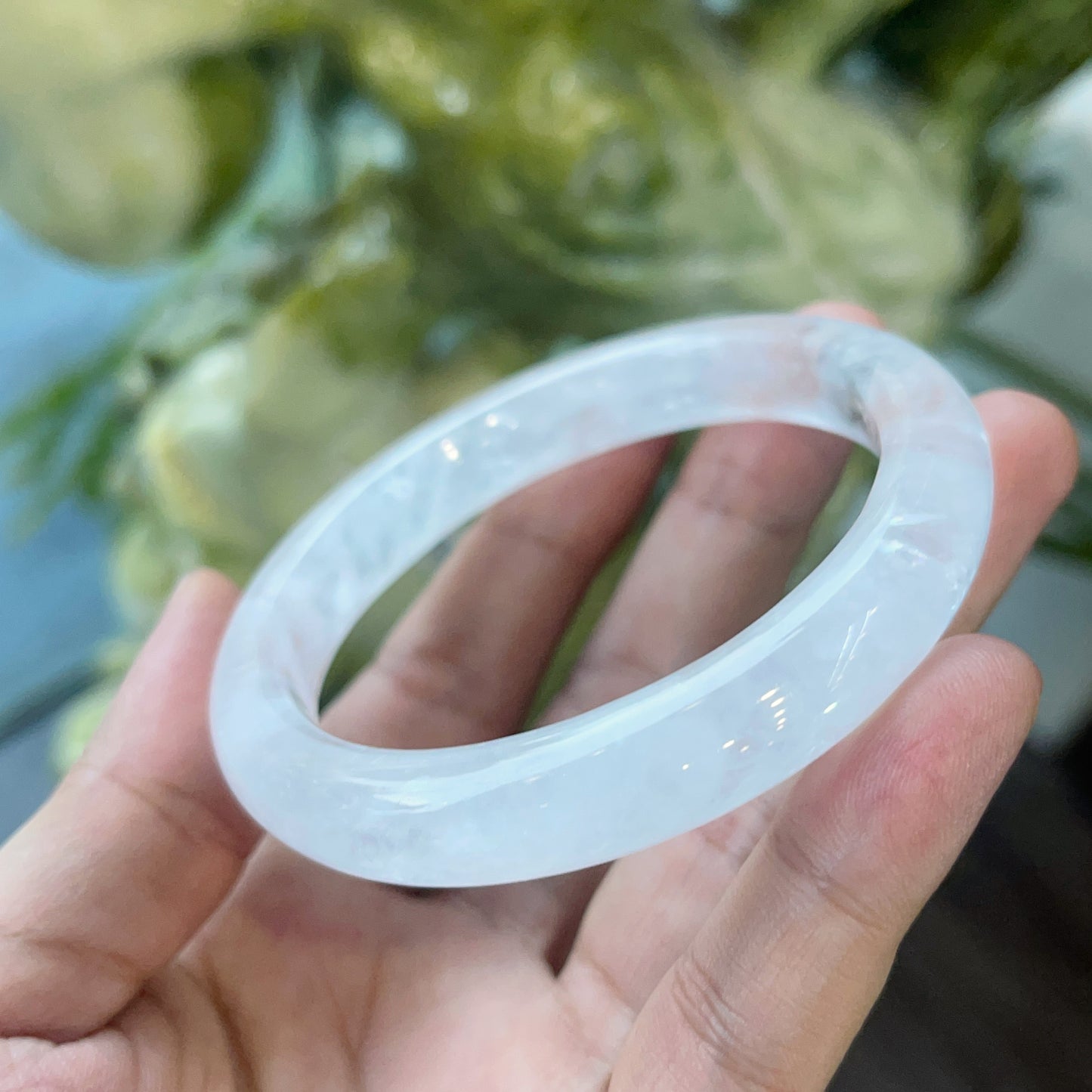 Clear Quartz Bangle Leaf Style Size 56 mm.
