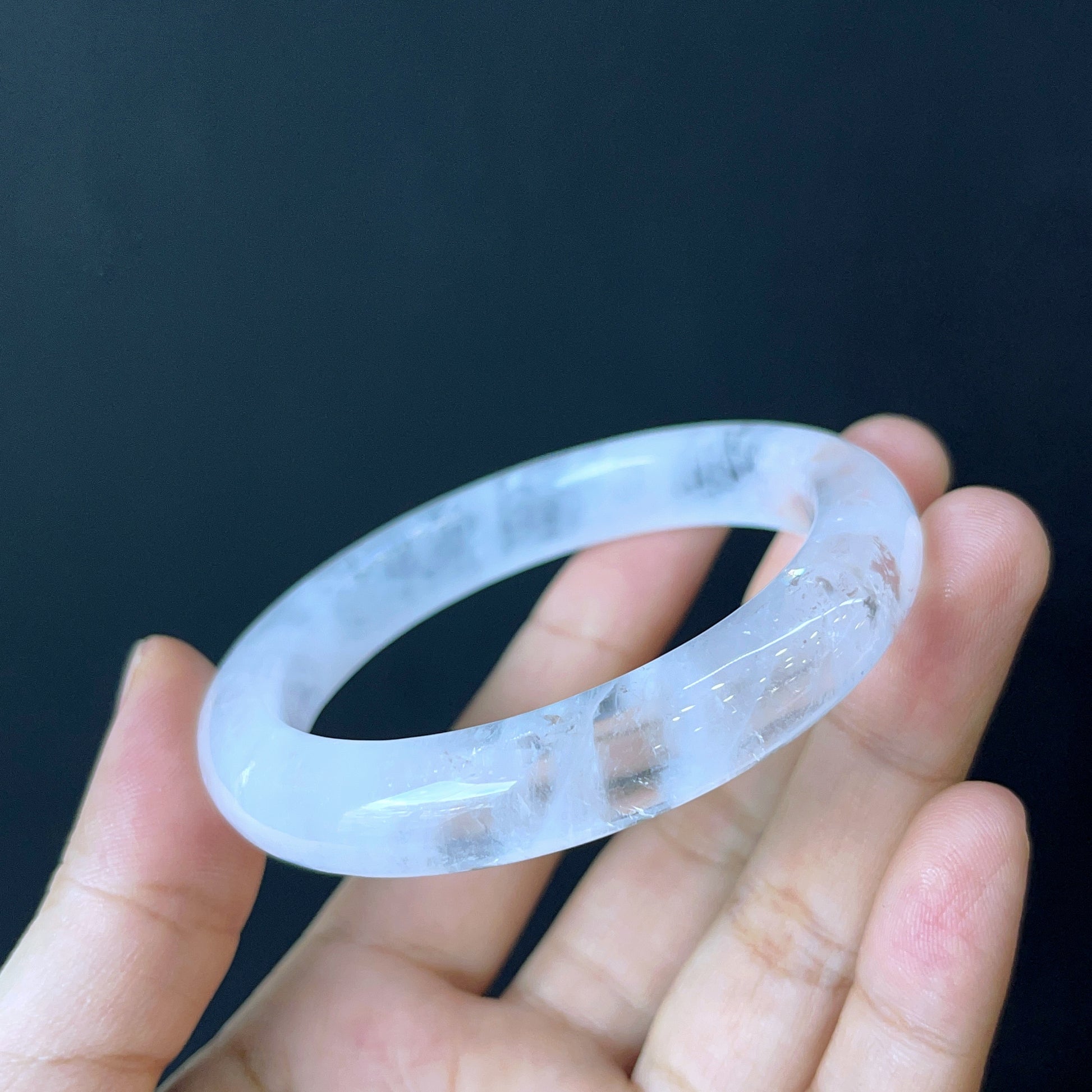 Clear Quartz Bangle Leaf Style Size 55 mm.