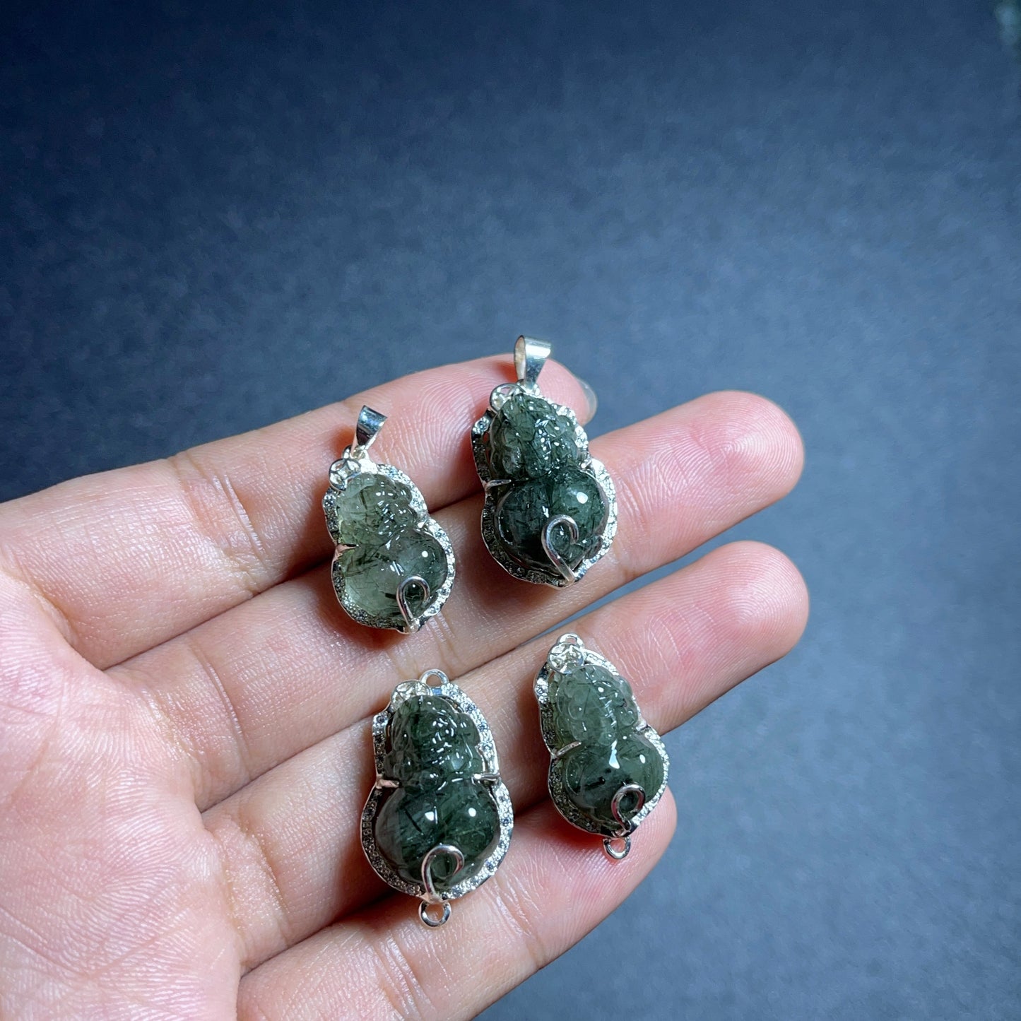 Natural Green Rutilated Quartz Pixiu Pendant Silver setting