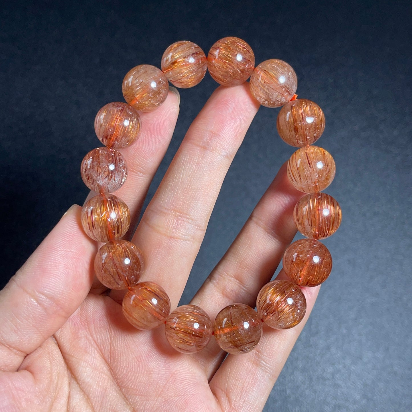 Natural Red Brown Rutilated Quartz Bracelet Size 13 mm