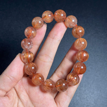 Natural Red Brown Rutilated Quartz Bracelet Size 13 mm