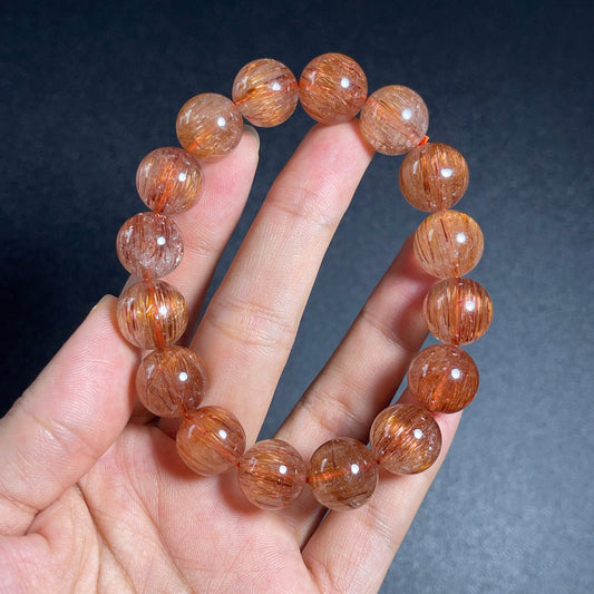 Natural Red Brown Rutilated Quartz Bracelet Size 13 mm