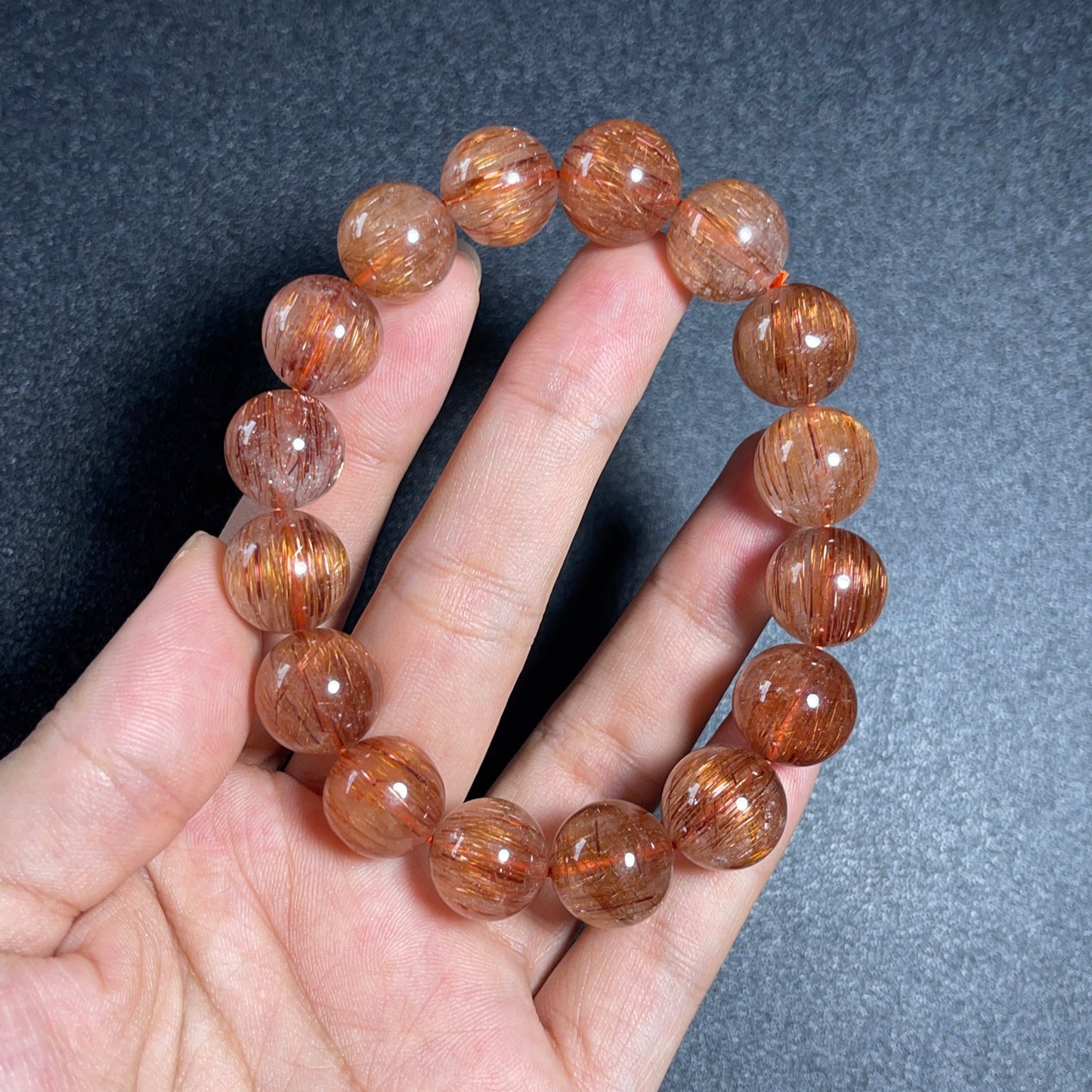 Natural Red Brown Rutilated Quartz Bracelet Size 13 mm