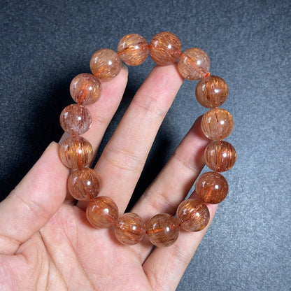 Natural Red Brown Rutilated Quartz Bracelet Size 13 mm