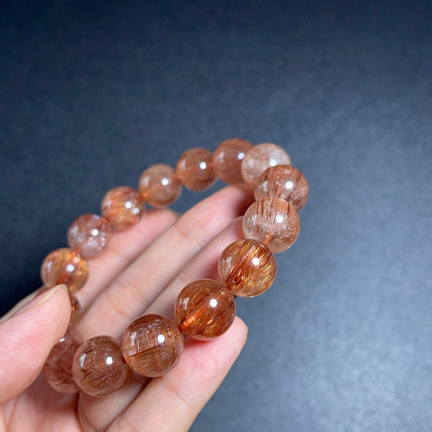 Natural Red Brown Rutilated Quartz Bracelet Size 13 mm