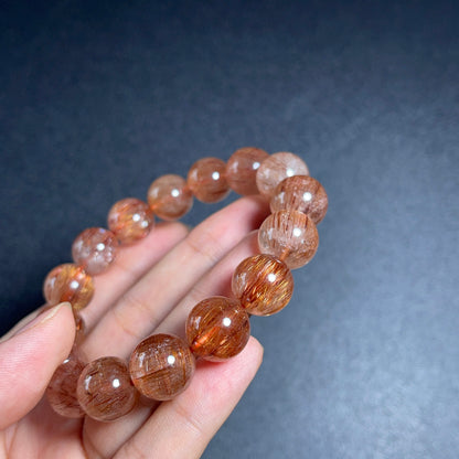 Natural Red Brown Rutilated Quartz Bracelet Size 13 mm