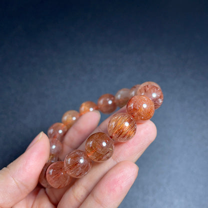 Natural Red Brown Rutilated Quartz Bracelet Size 13 mm