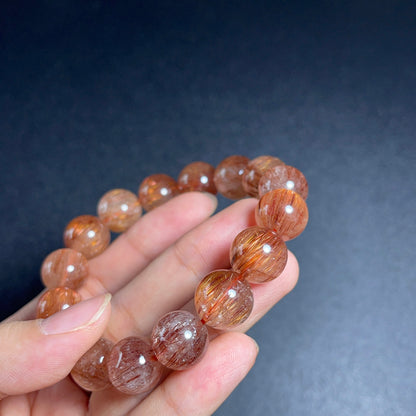 Natural Red Brown Rutilated Quartz Bracelet Size 13 mm