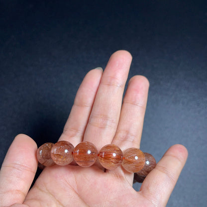 Natural Red Brown Rutilated Quartz Bracelet Size 13 mm