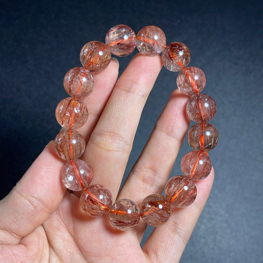 Natural Red Brown Rutilated Quartz Bracelet Size 13 mm