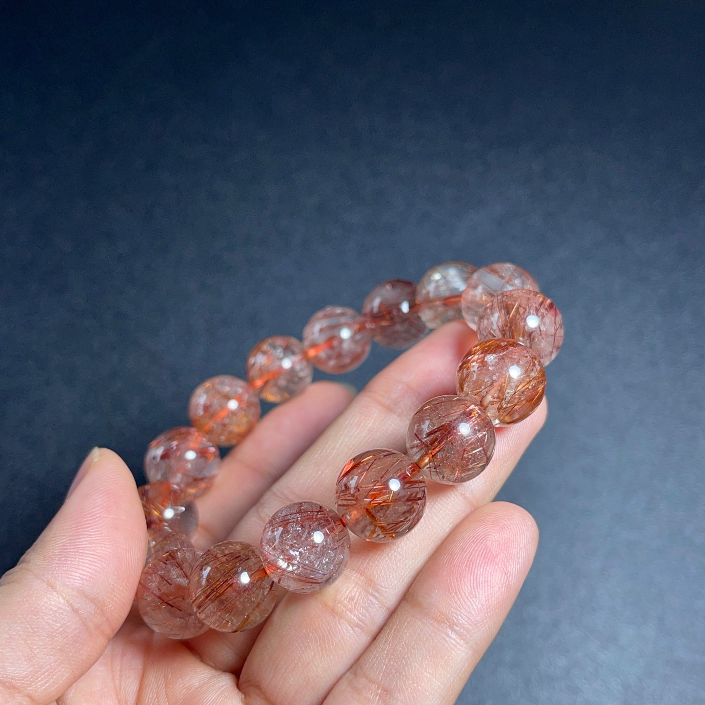 Natural Red Brown Rutilated Quartz Bracelet Size 13 mm