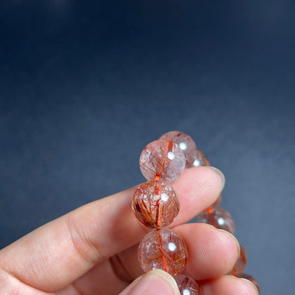 Natural Red Brown Rutilated Quartz Bracelet Size 13 mm