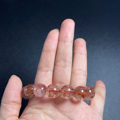 Natural Red Brown Rutilated Quartz Bracelet Size 13 mm