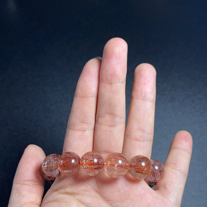 Natural Red Brown Rutilated Quartz Bracelet Size 13 mm