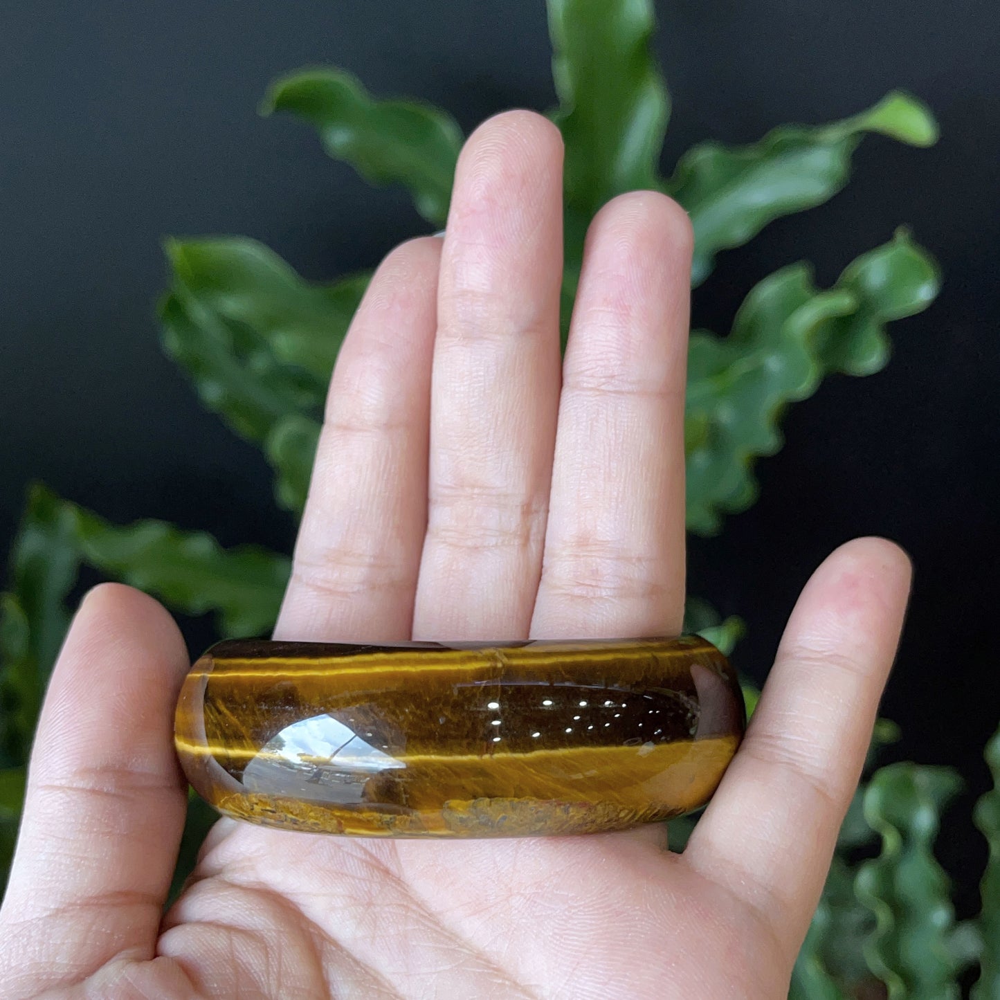 Natural Tiger Eye Bangle Leaf Style Size 56 mm