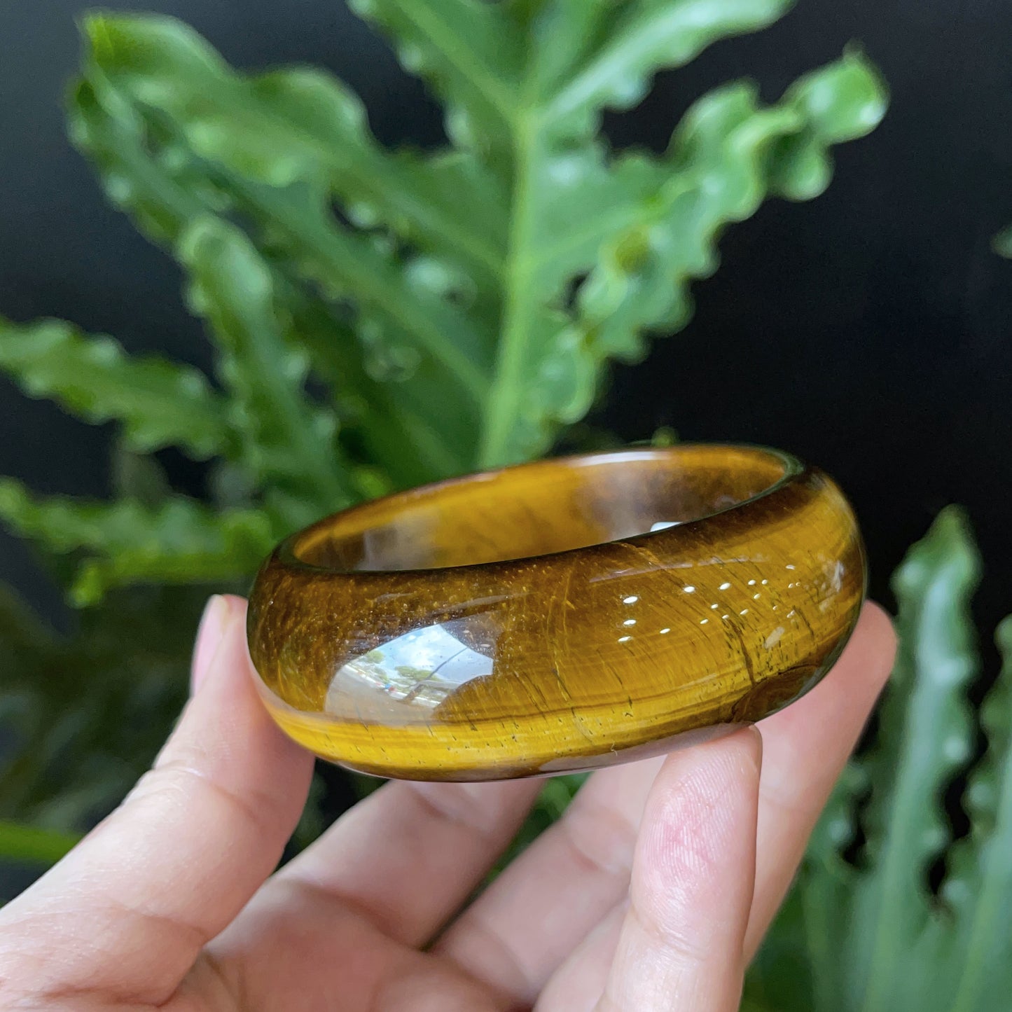 Natural Tiger Eye Bangle Leaf Style Size 57 mm