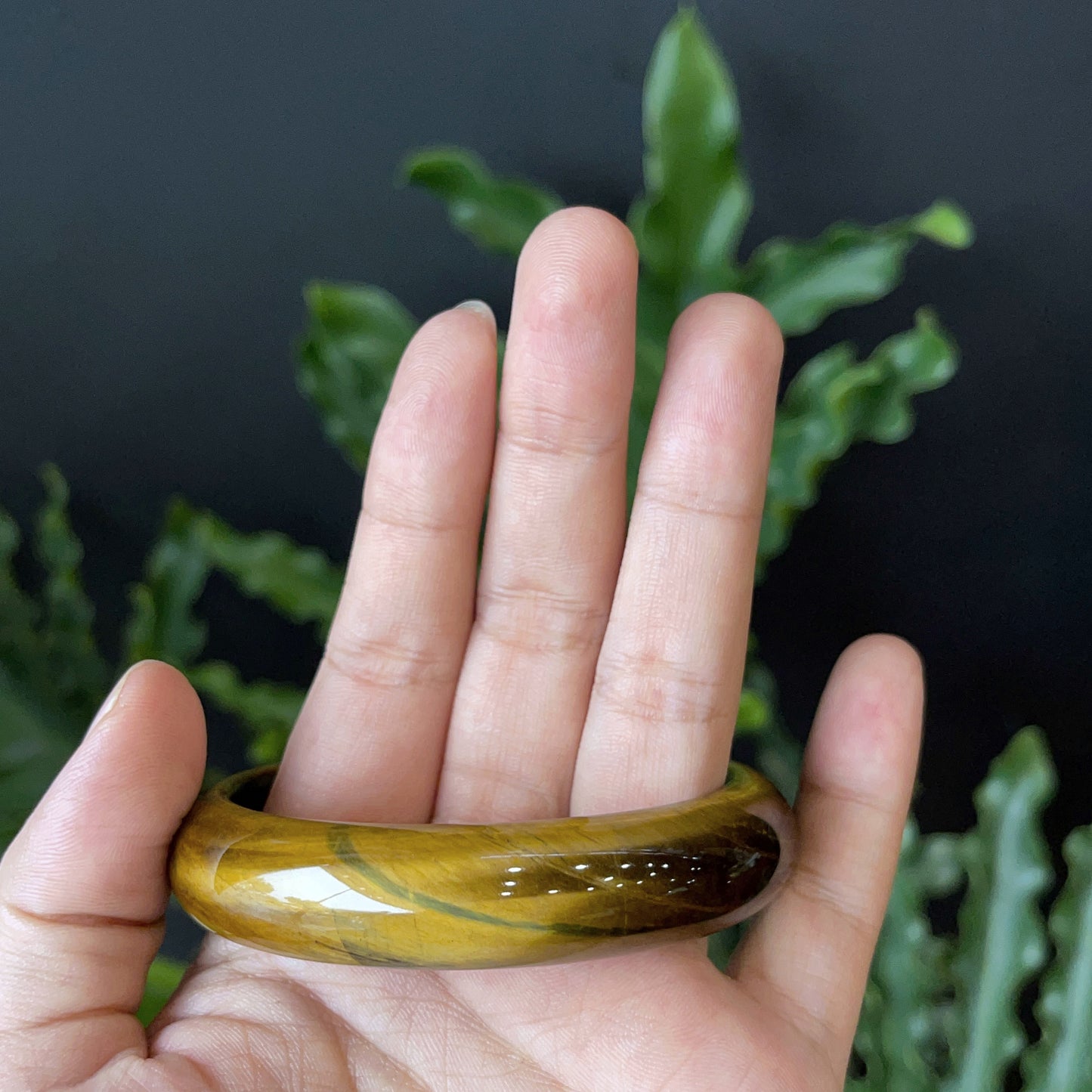 Natural Tiger Eye Bangle Leaf Style Size 60 mm