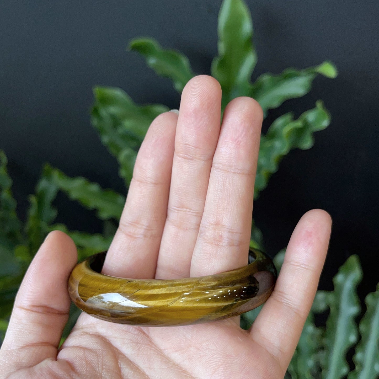 Natural Tiger Eye Bangle Leaf Style Size 60 mm