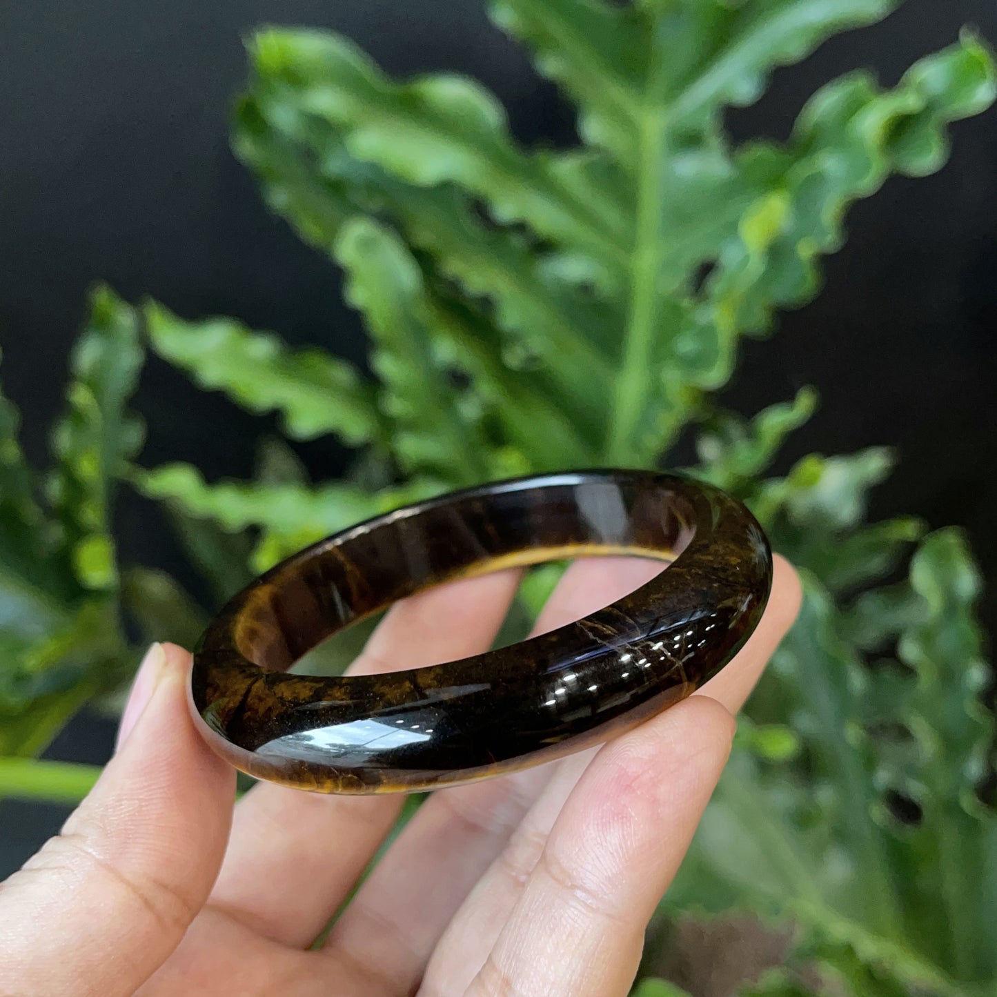 Natural Tiger Eye Bangle Leaf Style Size 54 mm